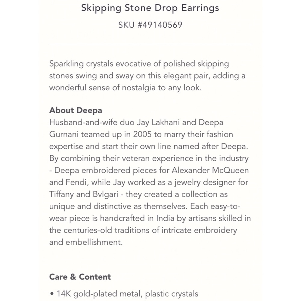 Skipping Stone Drop Earrings Deepa Gurnani NWT - Picture 6 of 8